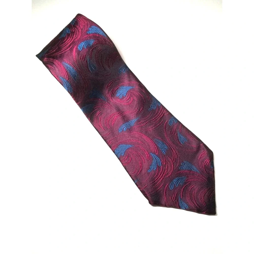Donberry & Keats Wine Textured Blue Swirls‎ Pointed Imported Silk Tie USA
